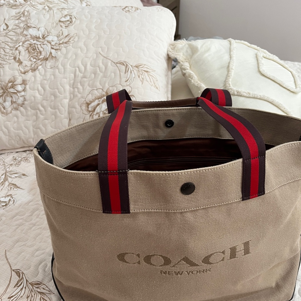 Coach Tan Duffel Bag with Red Accents - Picture 2 of 9